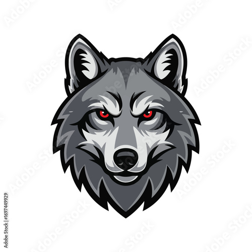 Fierce wolf head mascot logo design powerful animal graphic fierce stare intense eyes vector