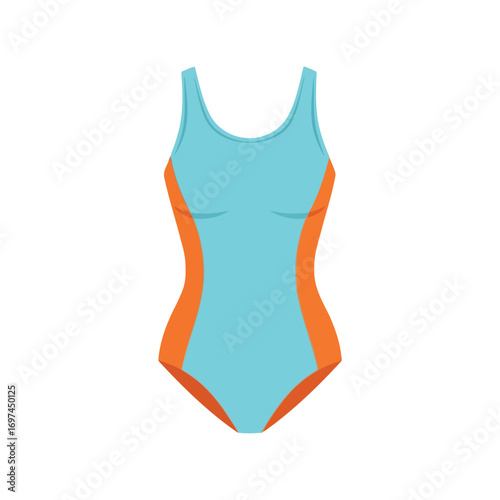 Vibrant teal and orange one piece swimsuit athletic fit beachwear summer fashion vector