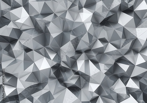Abstract silver polygonal surface design, reflective mosaic facets render