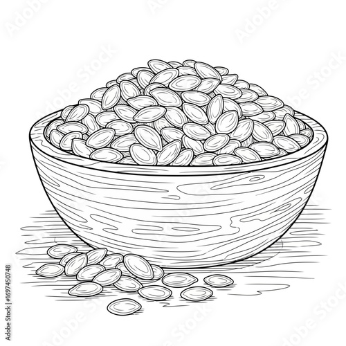 vector illustration of a bowl of pumpkin seeds