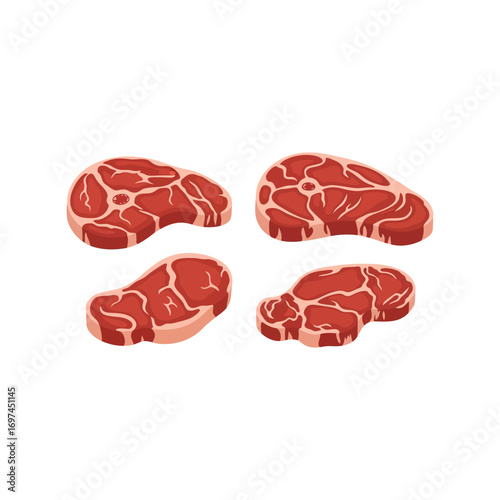 Four marbled raw beef steaks isolated on white top view delicious meat cuts vector