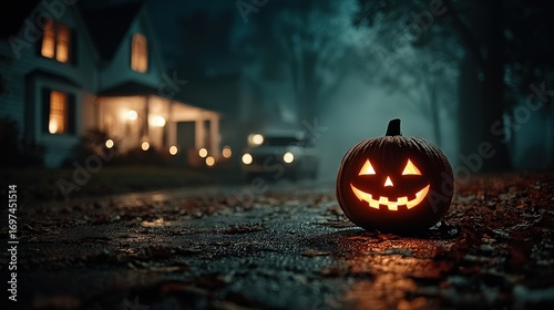 Glowing Jack-O'-Lantern on a Spooky Halloween Night