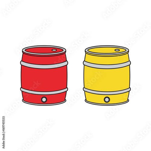 Two colorful wooden barrels red and yellow isolated on white for design elements vector