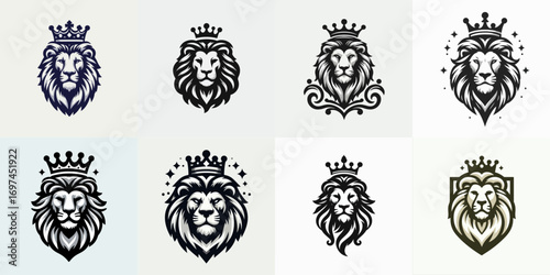collection premium vector illustration of a lion logo wearing a crown