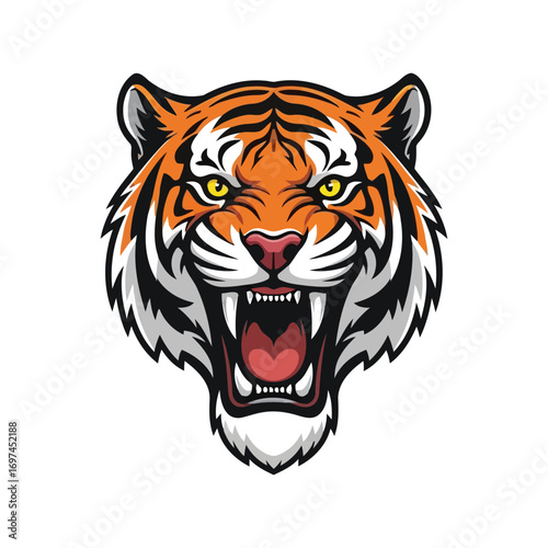 Fierce tiger head roaring aggressive wild animal power symbol vector art vector