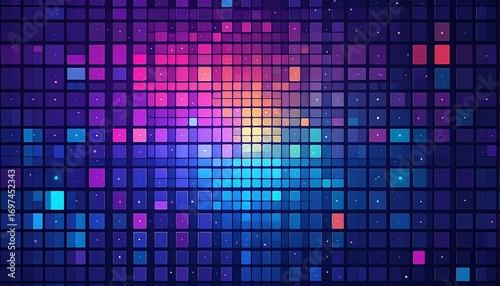 Vibrant pixelated graphic with a radiating color center