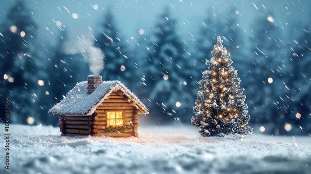 Fototapeta premium Cozy cabin christmas scene