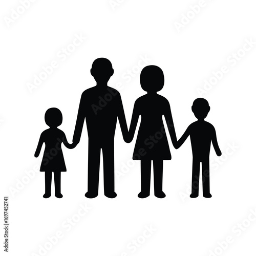 Symbolic representation of a family holding hands on a white background