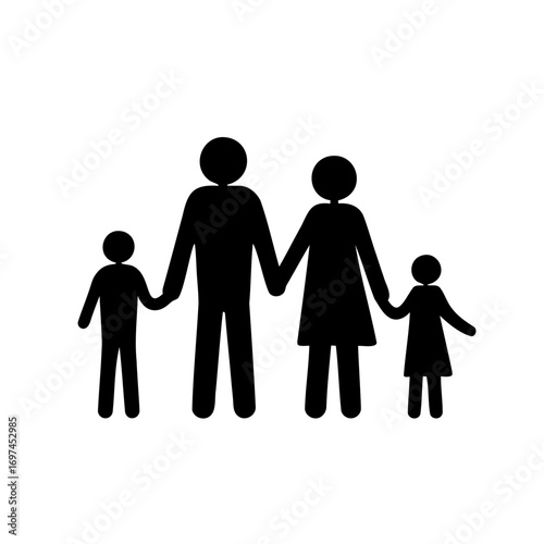 Simplified family icon showing parents holding hands with their two children