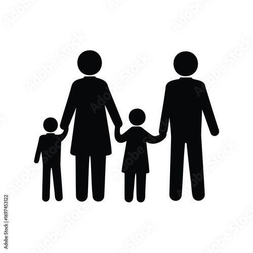 Pictogram of a family of four, parents holding hands with children