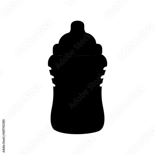 Silhouette of a baby bottle with a nipple on a white background