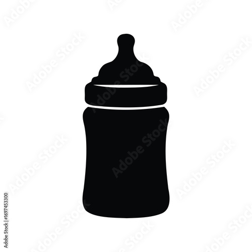Black and white image depicting a baby bottle in silhouette art