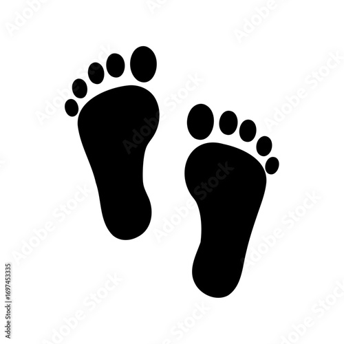 Two black footprints isolated on white background, symbolizing walking or tracking