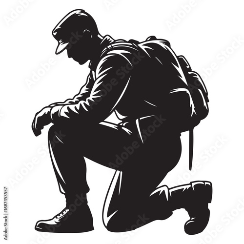 Silhouette of Armed Soldier in Combat Gear Holding a Vector
