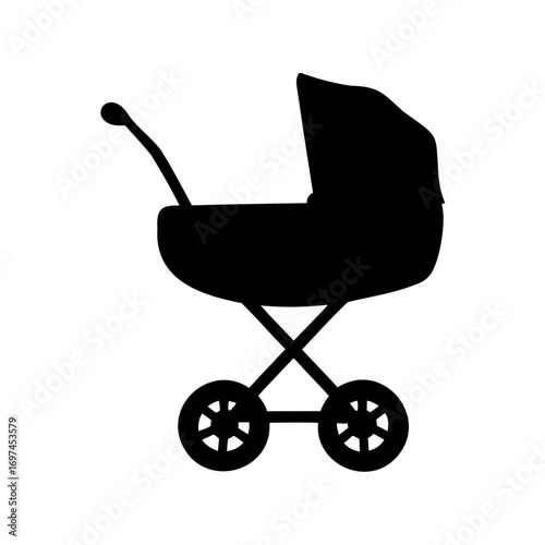 Silhouette of a classic baby carriage on a white background image