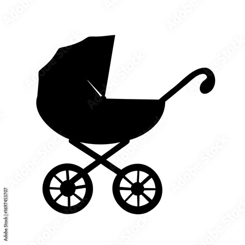Silhouette of a vintage baby stroller or pram in vector format