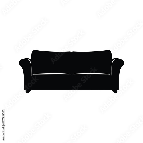 Black Sofa Silhouette for Interior Design and Furniture Catalog Illustration