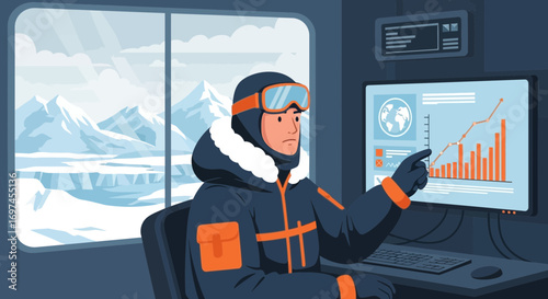 Analyzing data in arctic research station, global warming data analysis concept