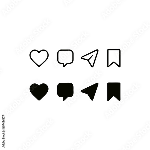 Social media icons in black and white on clean background