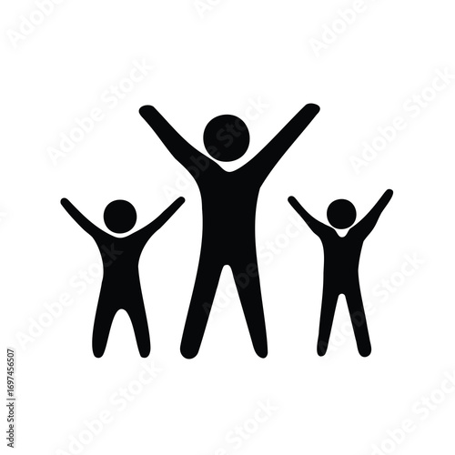 Abstract depiction of group celebrating or exercising with arms raised high