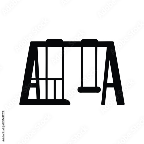 Silhouette of a swing set with two swings on a white background