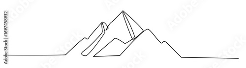 One Line Drawing of Mountain Range Landscape