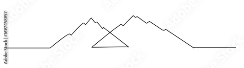 Two Mountain Peaks, One Line Illustration