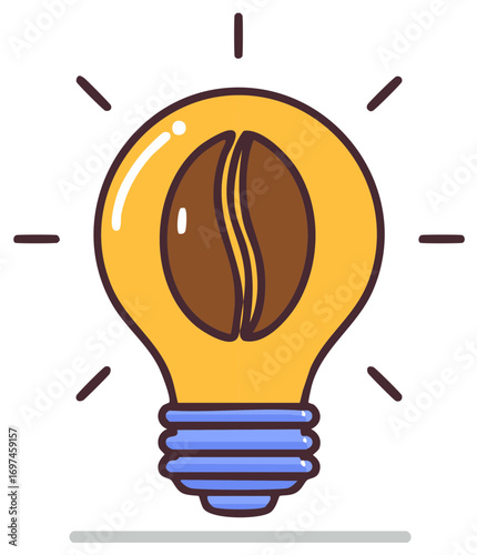 Coffee Beans Lightbulb Concept Creative Idea, Yellow Blue, Illustration