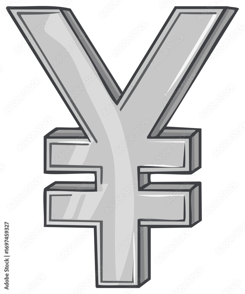 Fototapeta premium Shiny Silver Yen Currency Symbol With Three Dimensional Metallic Appearance