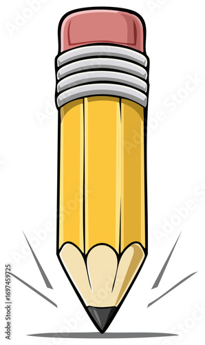 Cartoon Illustration of a Sharpened Yellow Pencil Drawing on a Surface