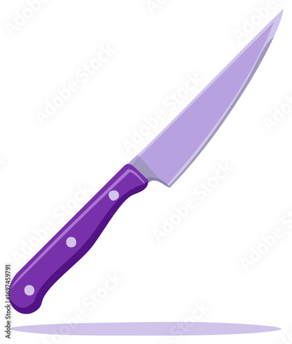 Modern chef's knife with purple handle and sharp blade for cooking
