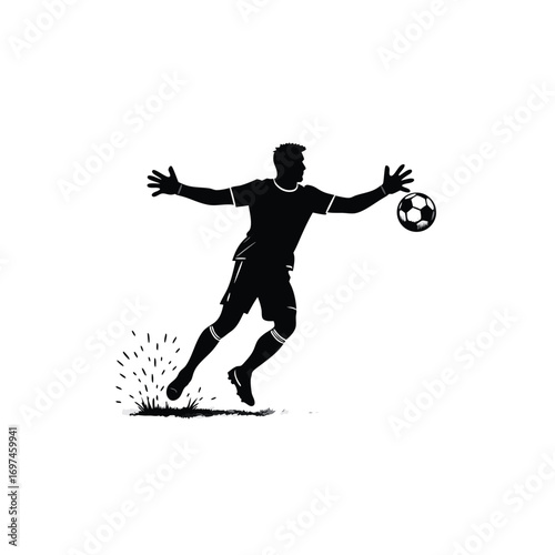 Silhouette of a soccer goalkeeper catching a ball football