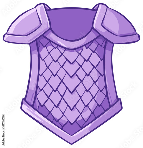 Cartoon Medieval Armor of Scales, Fantasy Knight Protection, Lavender Colour