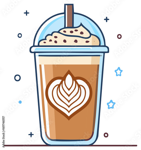 Coffee drink with cream and heart shape illustration