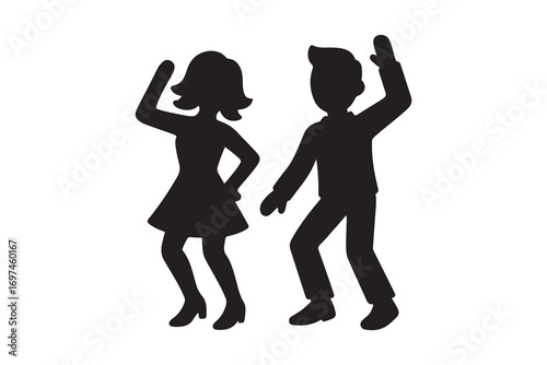 Woman and Man dancing vector emoji Icon black silhouette on white background