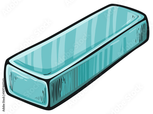 Long turquoise brick illustration shows simple building block in architectural design and construction materials in vector style