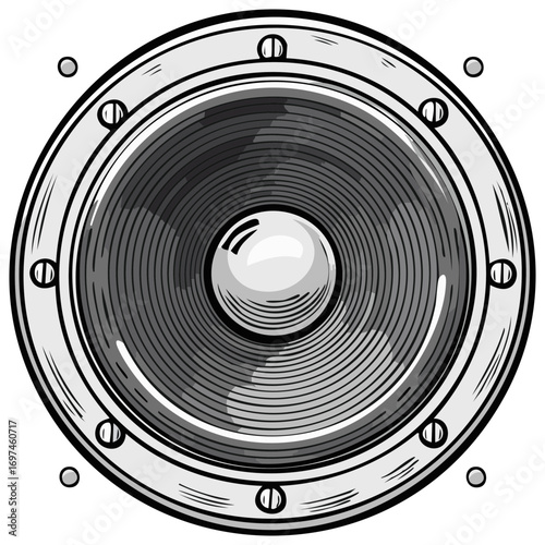 Circular Audio Speaker with Ribbed Diaphragm and Metallic Rim