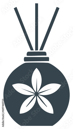 Dark blue essential oil diffuser vector illustration with floral design and reeds