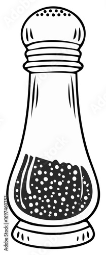 Hand Drawn Pepper Shaker Bottle Filled with Seasoning Black and White Line Art