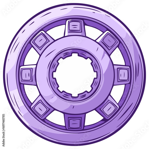 Stylized purple cartoon illustration of a splined mechanical clutch plate