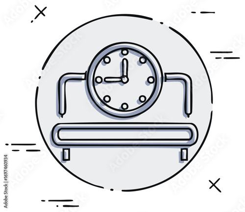 Vintage station clock on a bench icon hand drawn sketch style illustration