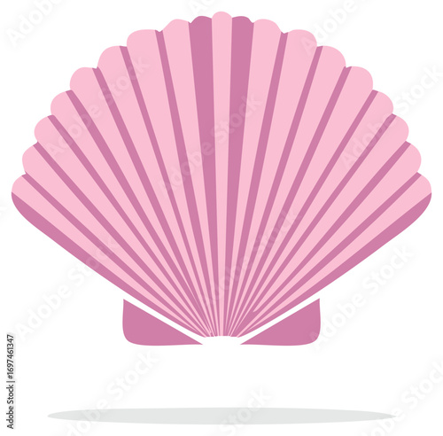 Simple vector illustration of seashell, sea shell in pink color, ocean coast souvenir design