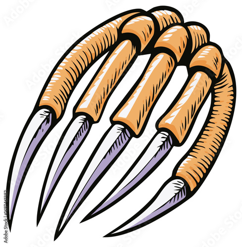 Cartoon style of an animal claw or talon, with sharp blade