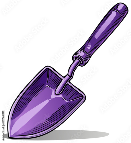 Purple Garden Trowel Tool for Digging and Planting with a Striped Handle
