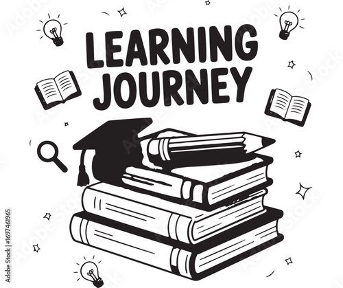 Education Journey Books, Pencil, Graduation Cap, Lightbulb Ideas