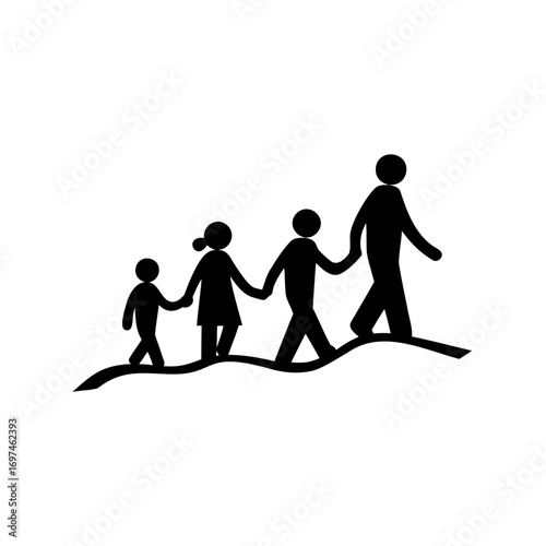 A family walks hand in hand silhouette, symbolizing unity and connection