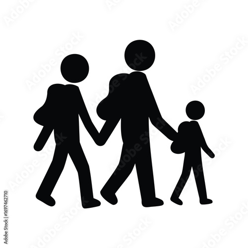 School crossing sign with two adults and one child silhouette