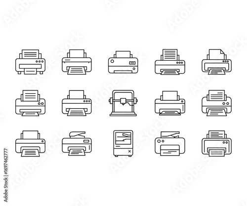 Printer Icon Set Outline Vector