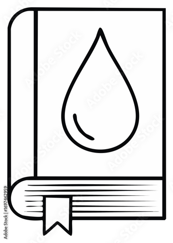 Book with a water drop symbol and a bookmark