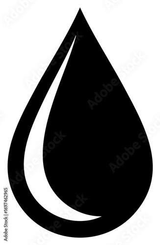 Graphic of a black liquid drop with reflection - Oil, water, symbol, simple